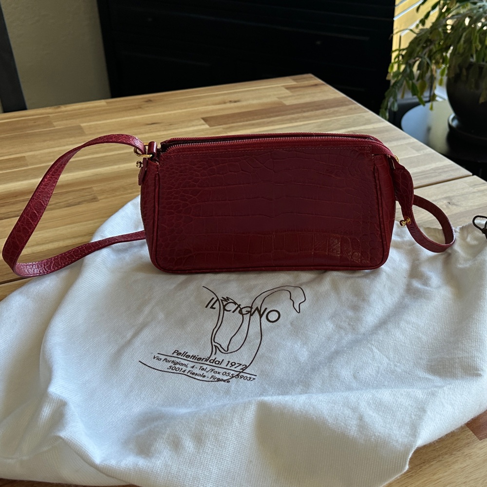 Red Crocodile-Embossed Leather handbag